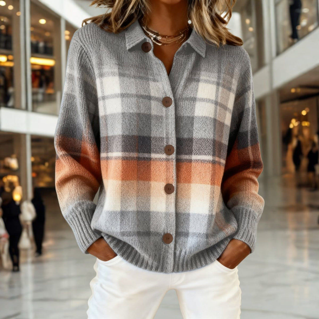 Women's Plaid Collared Button Front Oversized Sweater Cardigan