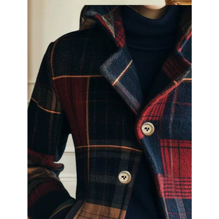 Women's Plaid Patchwork Single Breasted Wool Blend Jacket