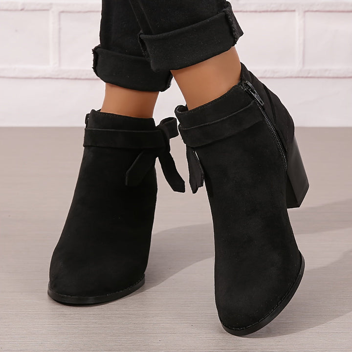 Women's Pointed Toe Side Zip Block Heel Ankle Boots