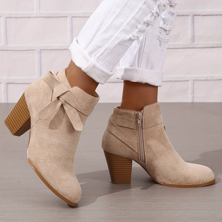 Women's Pointed Toe Side Zip Block Heel Ankle Boots