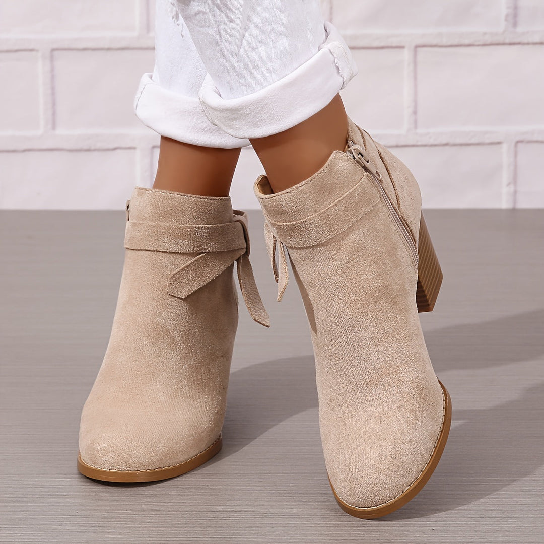 Women's Pointed Toe Side Zip Block Heel Ankle Boots