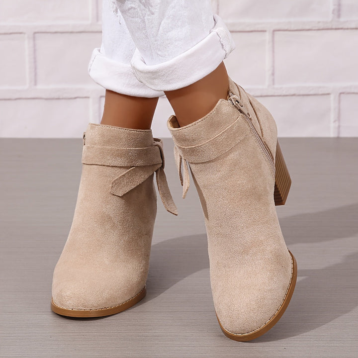 Women's Pointed Toe Side Zip Block Heel Ankle Boots