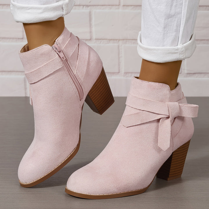 Women's Pointed Toe Side Zip Block Heel Ankle Boots
