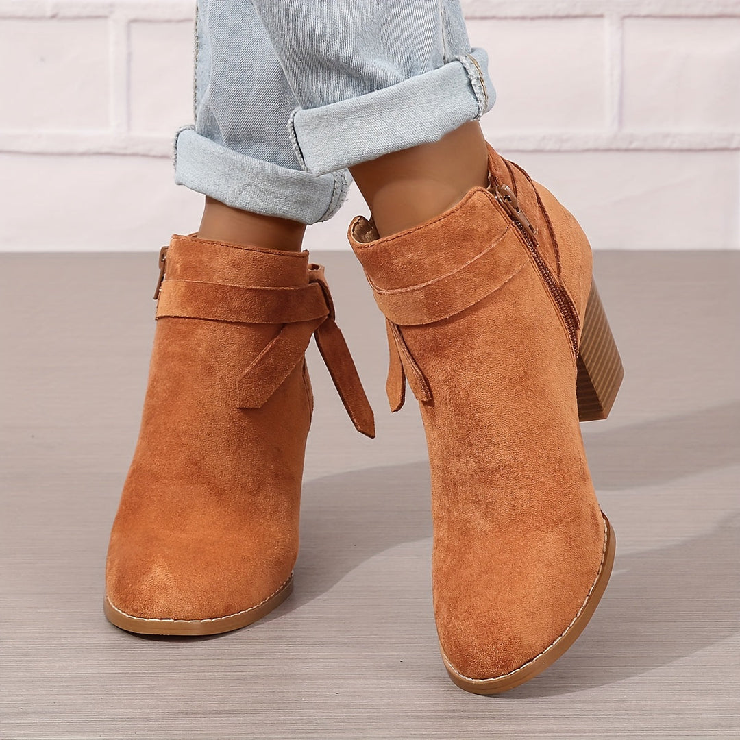 Women's Pointed Toe Side Zip Block Heel Ankle Boots
