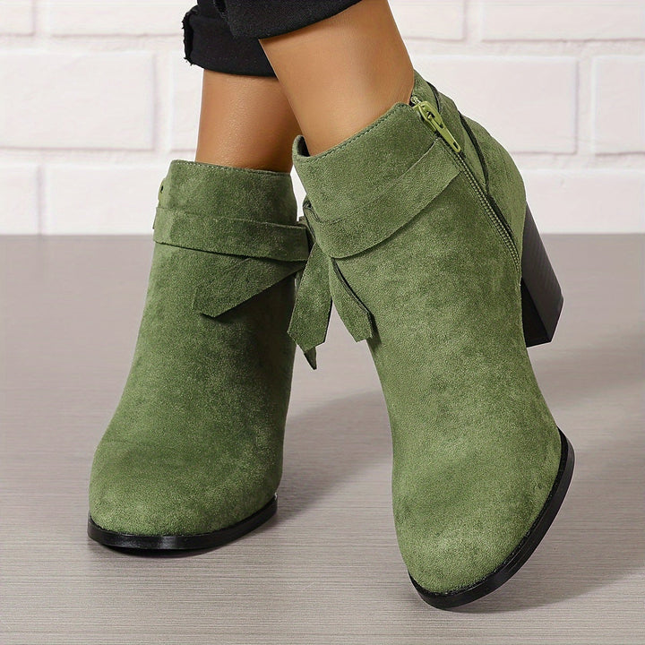 Women's Pointed Toe Side Zip Block Heel Ankle Boots
