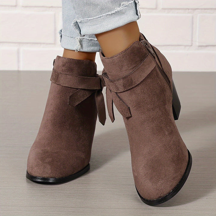Women's Pointed Toe Side Zip Block Heel Ankle Boots