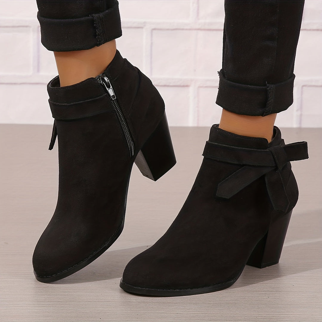 Women's Pointed Toe Side Zip Block Heel Ankle Boots