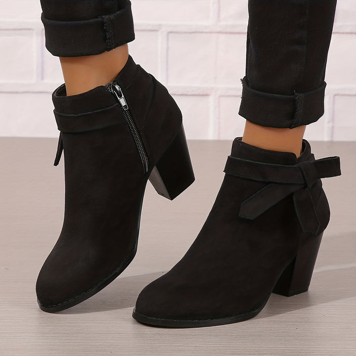 Women's Pointed Toe Side Zip Block Heel Ankle Boots