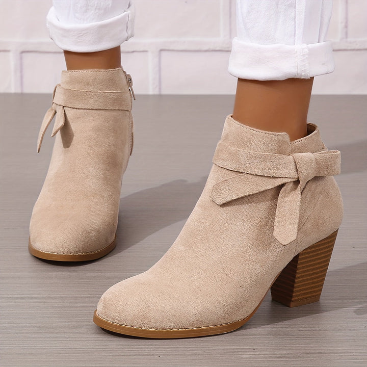 Women's Pointed Toe Side Zip Block Heel Ankle Boots