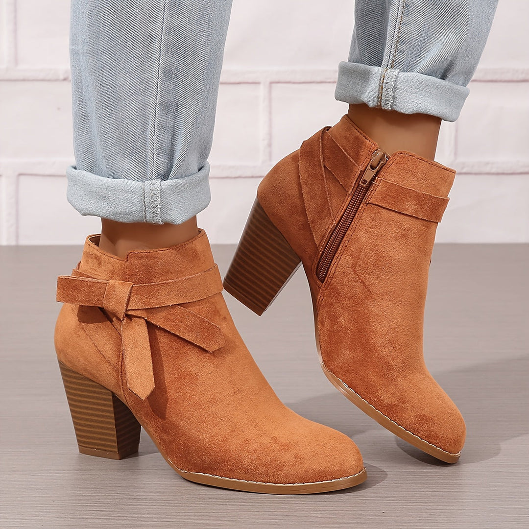 Women's Pointed Toe Side Zip Block Heel Ankle Boots
