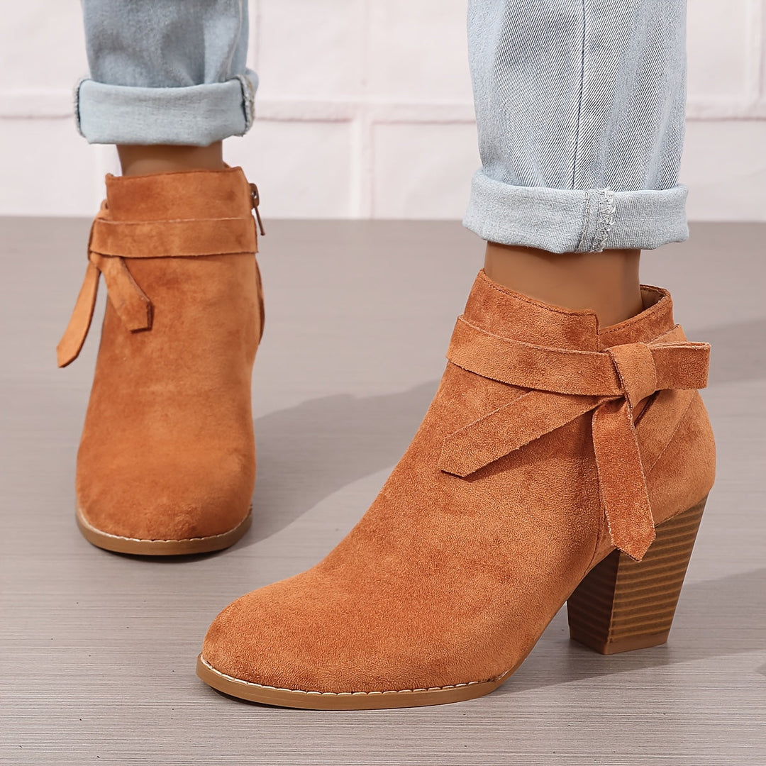 Women's Pointed Toe Side Zip Block Heel Ankle Boots