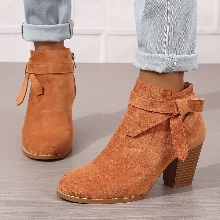 Women's Pointed Toe Side Zip Block Heel Ankle Boots