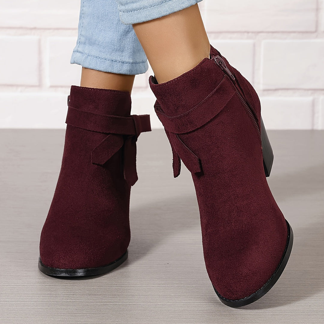 Women's Pointed Toe Side Zip Block Heel Ankle Boots