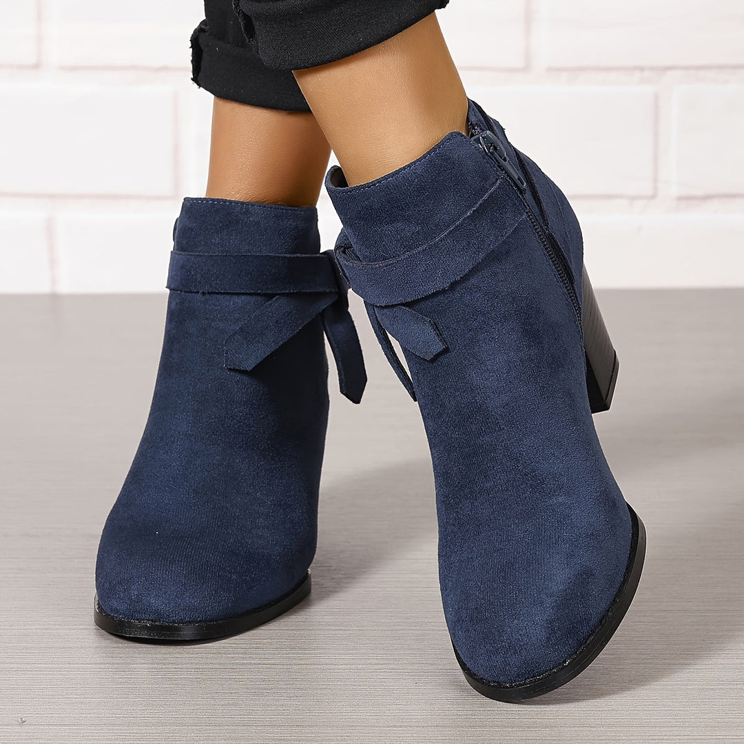 Women's Pointed Toe Side Zip Block Heel Ankle Boots