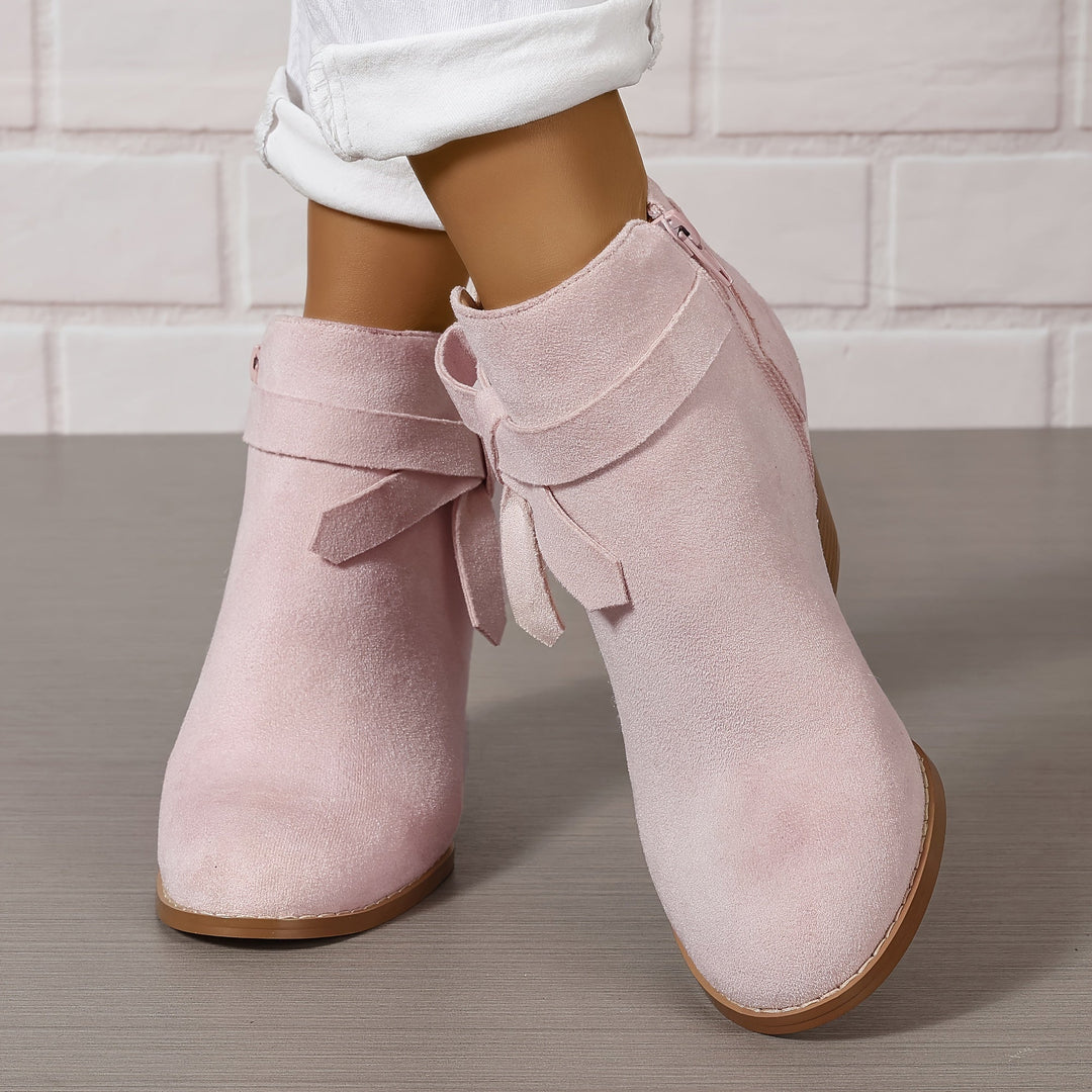 Women's Pointed Toe Side Zip Block Heel Ankle Boots