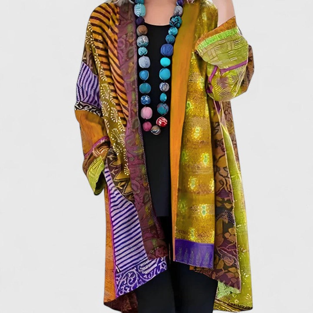 Women's Printed Patchwork Long Open Front Duster Cardigan