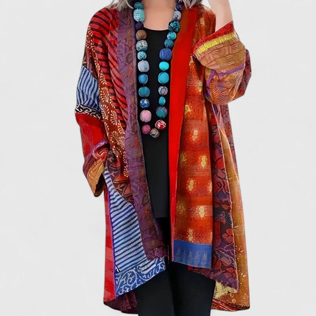 Women's Printed Patchwork Long Open Front Duster Cardigan