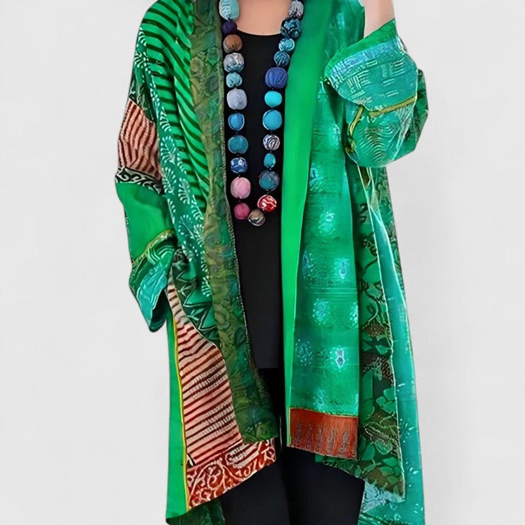 Women's Printed Patchwork Long Open Front Duster Cardigan