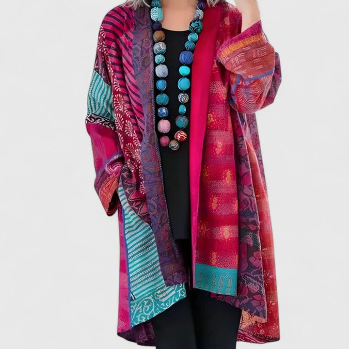 Women's Printed Patchwork Long Open Front Duster Cardigan