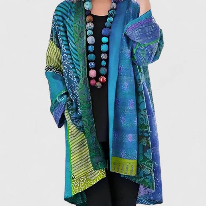 Women's Printed Patchwork Long Open Front Duster Cardigan