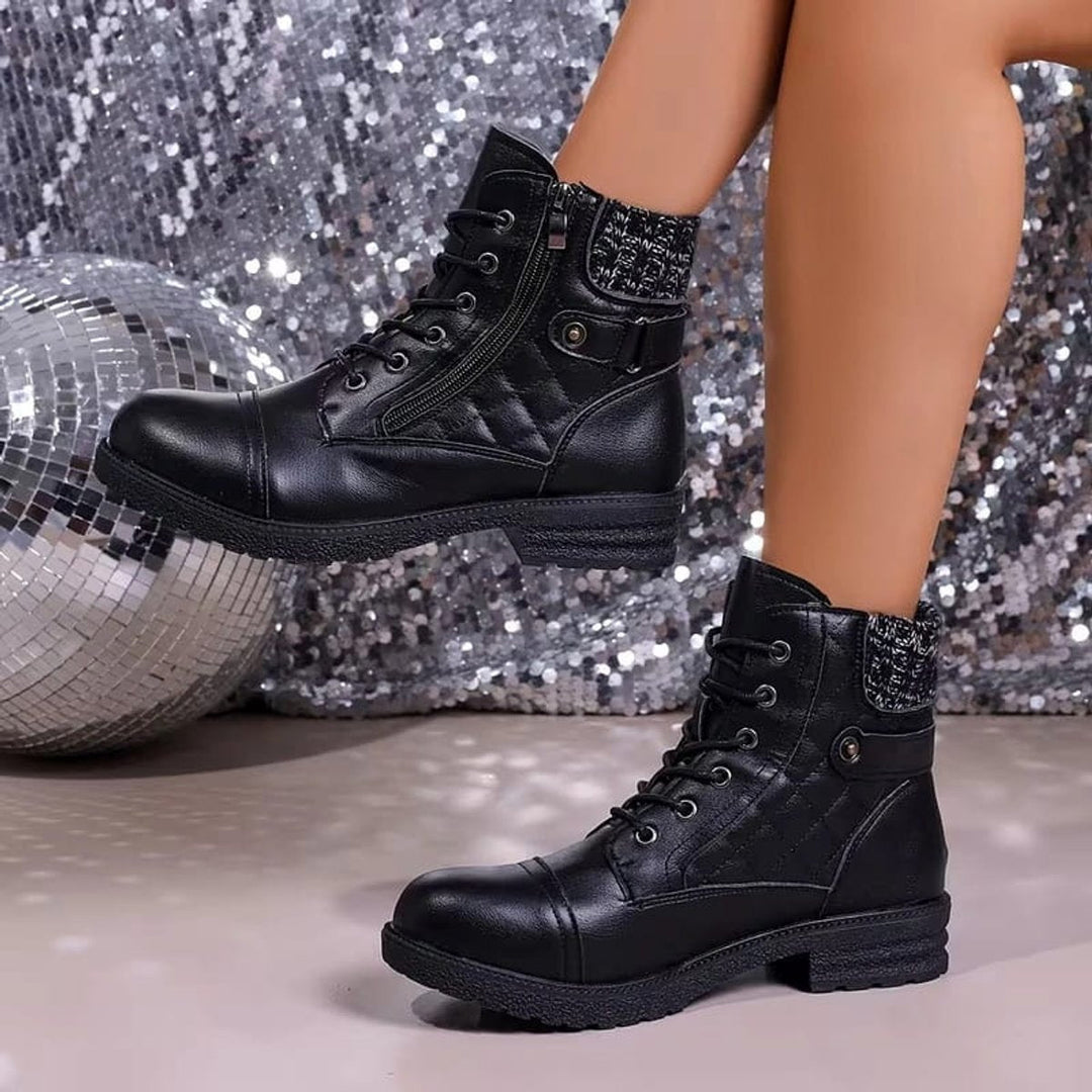 Women's Quilted Faux Leather Lace Up Side Zip Ankle Boots