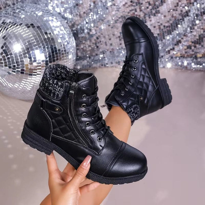 Women's Quilted Faux Leather Lace Up Side Zip Ankle Boots