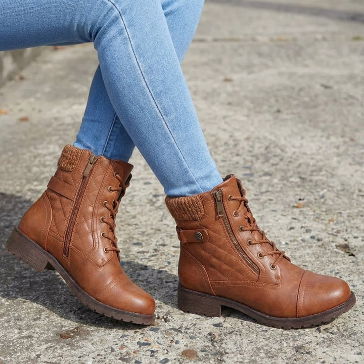 Women's Quilted Faux Leather Lace Up Side Zip Ankle Boots