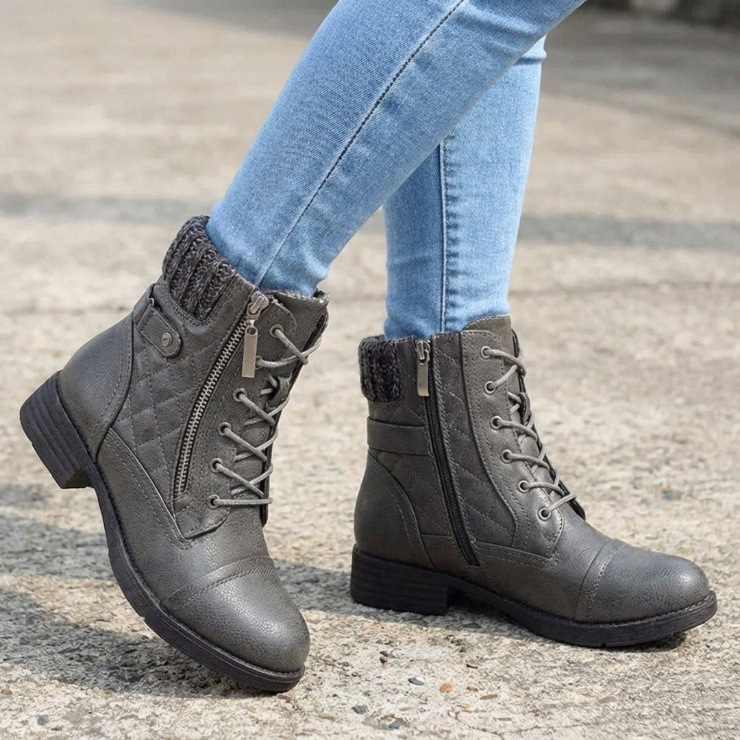 Women's Quilted Faux Leather Lace Up Side Zip Ankle Boots