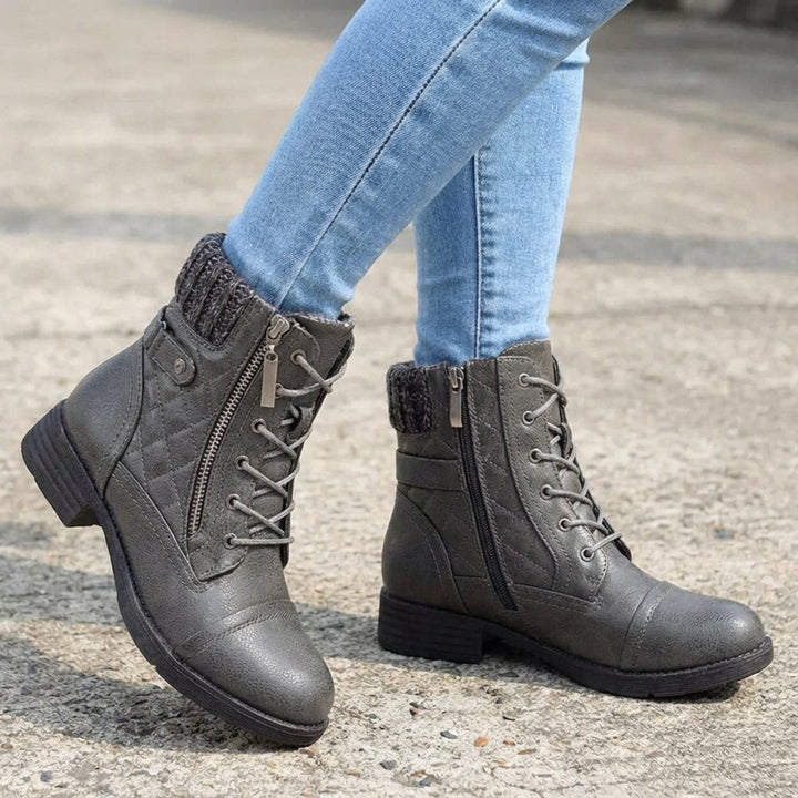 Women's Quilted Faux Leather Lace Up Side Zip Ankle Boots