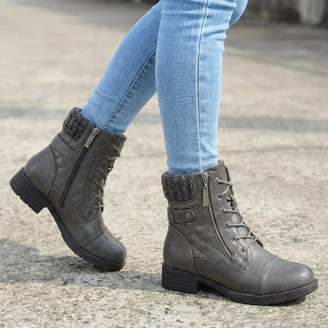 Women's Quilted Faux Leather Lace Up Side Zip Ankle Boots