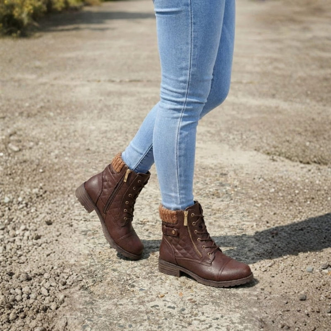 Women's Quilted Faux Leather Lace Up Side Zip Ankle Boots