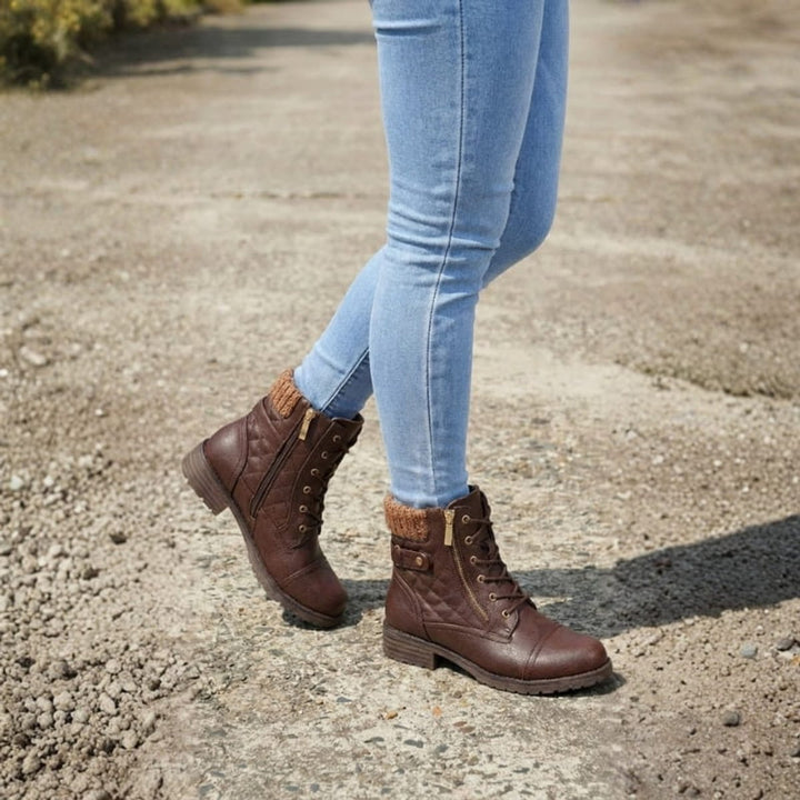 Women's Quilted Faux Leather Lace Up Side Zip Ankle Boots