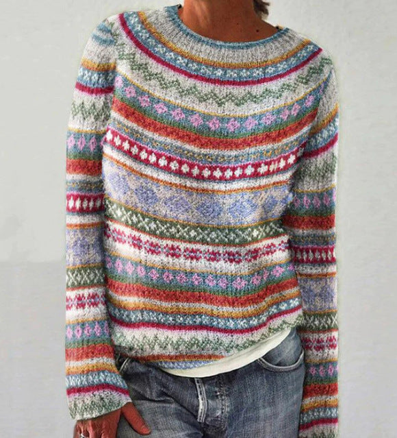 Women's Relaxed Fit Long Sleeve Knit Pullover Sweater