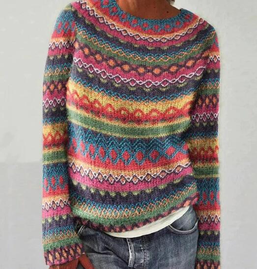 Women's Relaxed Fit Long Sleeve Knit Pullover Sweater