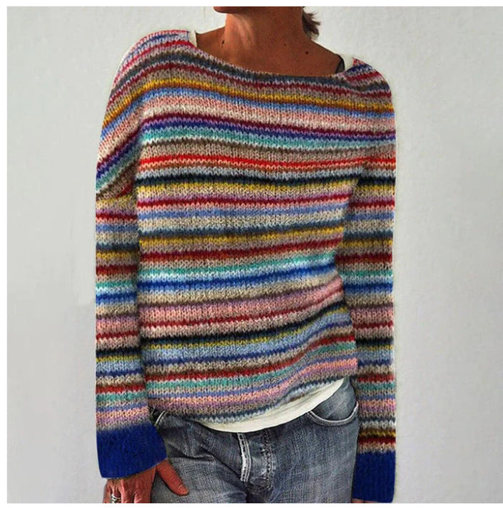 Women's Relaxed Fit Long Sleeve Knit Pullover Sweater
