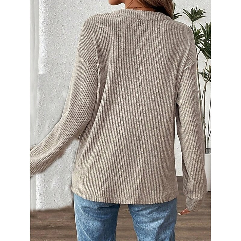 Women's Relaxed Fit Ribbed Knit Button Up Henley Top