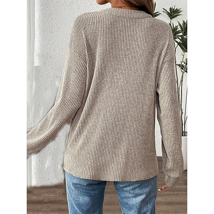 Women's Relaxed Fit Ribbed Knit Button Up Henley Top