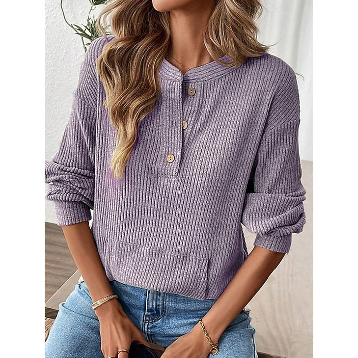 Women's Relaxed Fit Ribbed Knit Button Up Henley Top