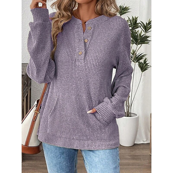 Women's Relaxed Fit Ribbed Knit Button Up Henley Top