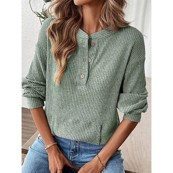 Women's Relaxed Fit Ribbed Knit Button Up Henley Top