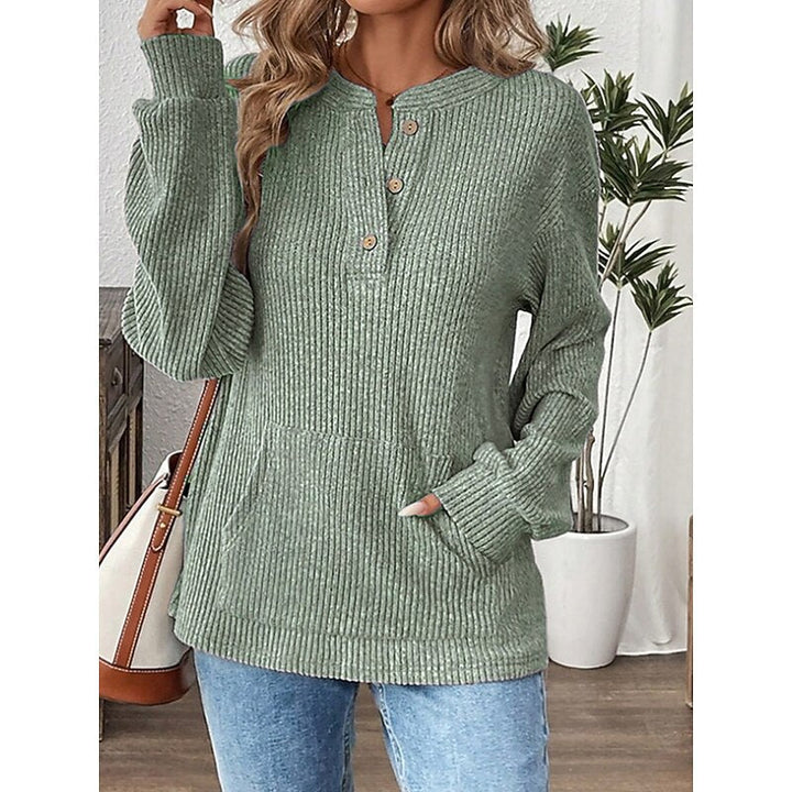 Women's Relaxed Fit Ribbed Knit Button Up Henley Top