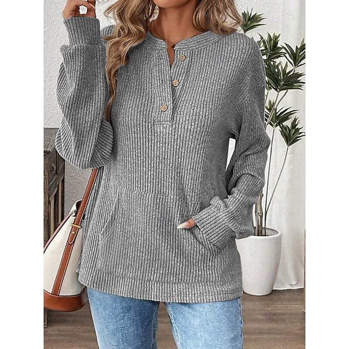 Women's Relaxed Fit Ribbed Knit Button Up Henley Top