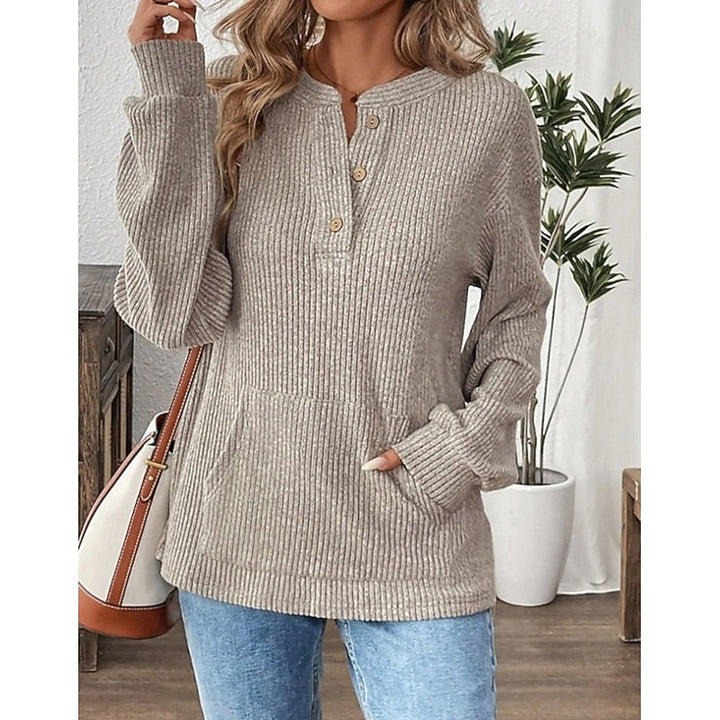 Women's Relaxed Fit Ribbed Knit Button Up Henley Top