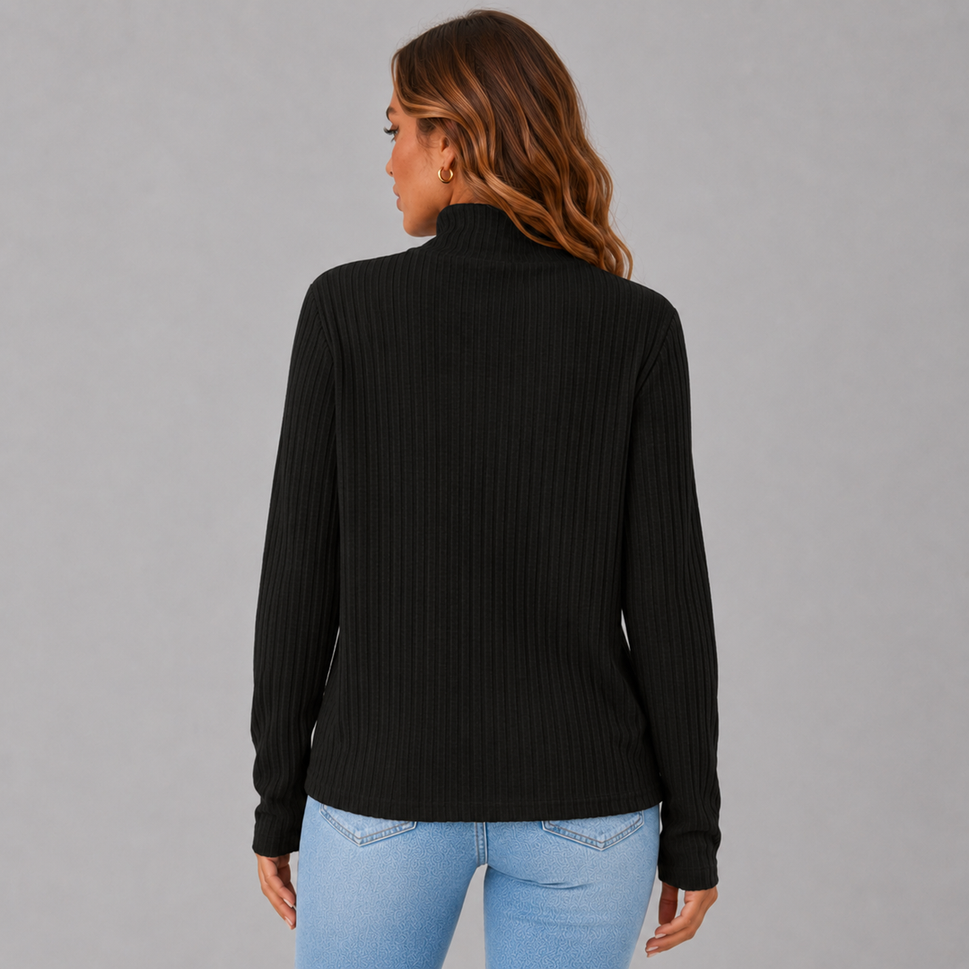 Women's Ribbed Knit Turtleneck Button Hem Sweater