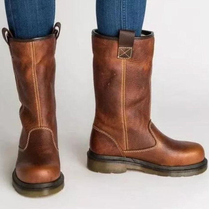 Women's Shearling Lined Slip On Mid Calf Winter Boots