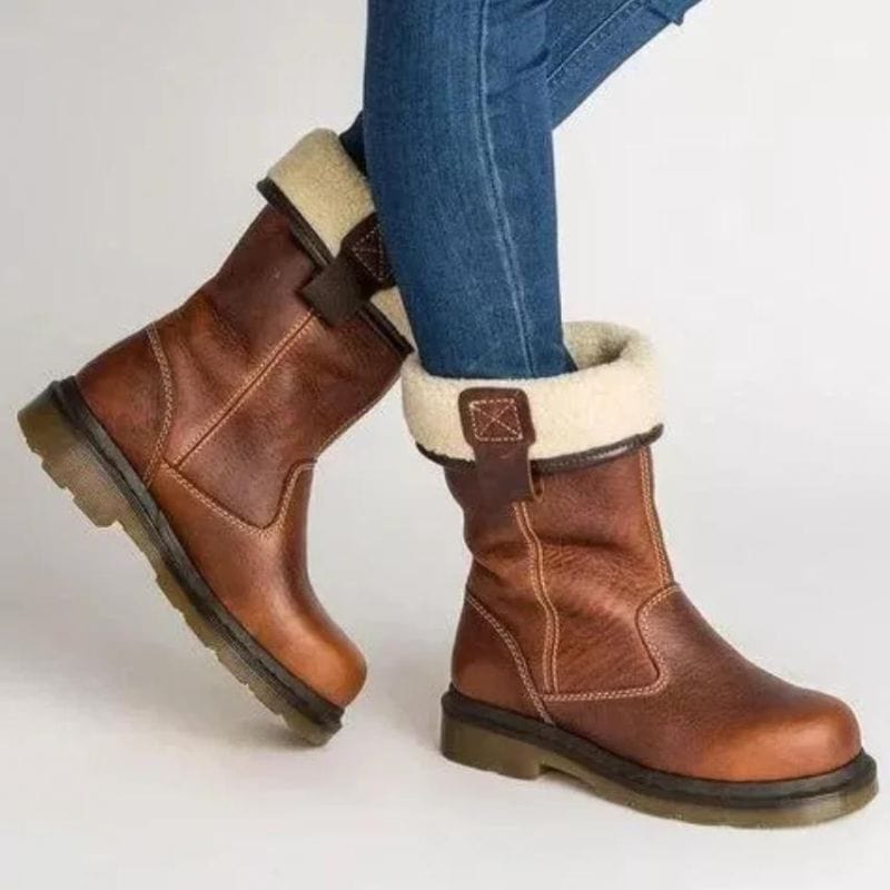 Women's Shearling Lined Slip On Mid Calf Winter Boots