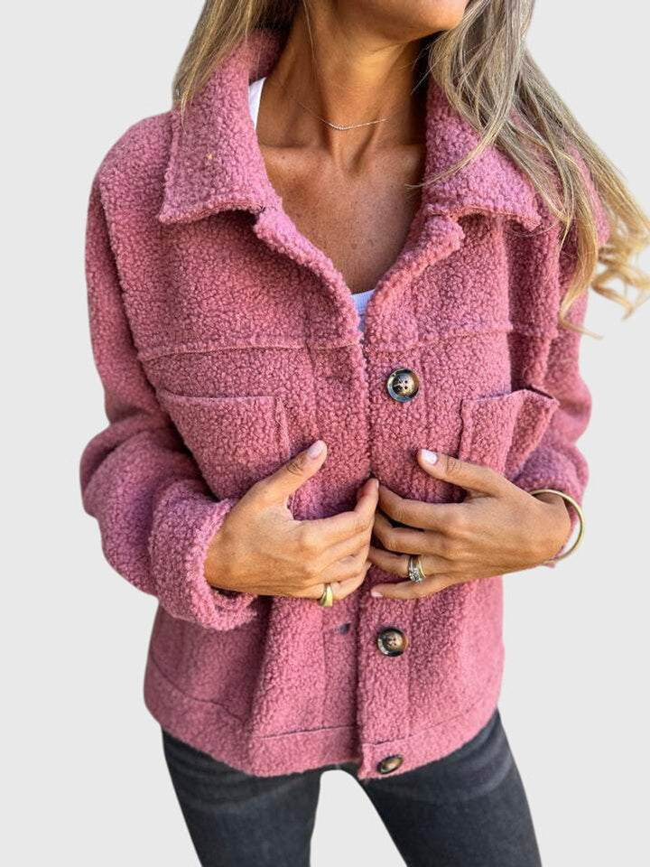 Women's Sherpa Fleece Button Front Chest Pocket Fall Jacket