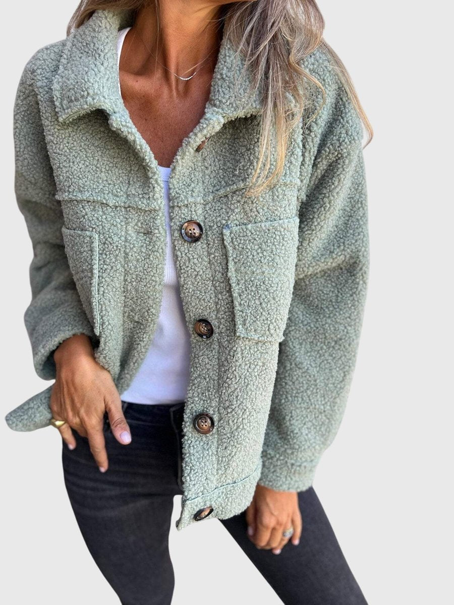 Women's Sherpa Fleece Button Front Chest Pocket Fall Jacket