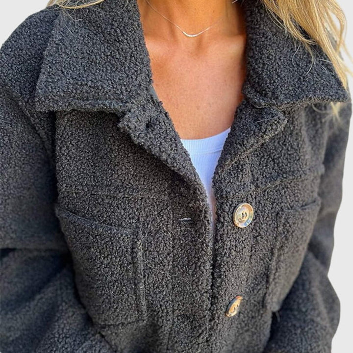 Women's Sherpa Fleece Button Front Chest Pocket Fall Jacket
