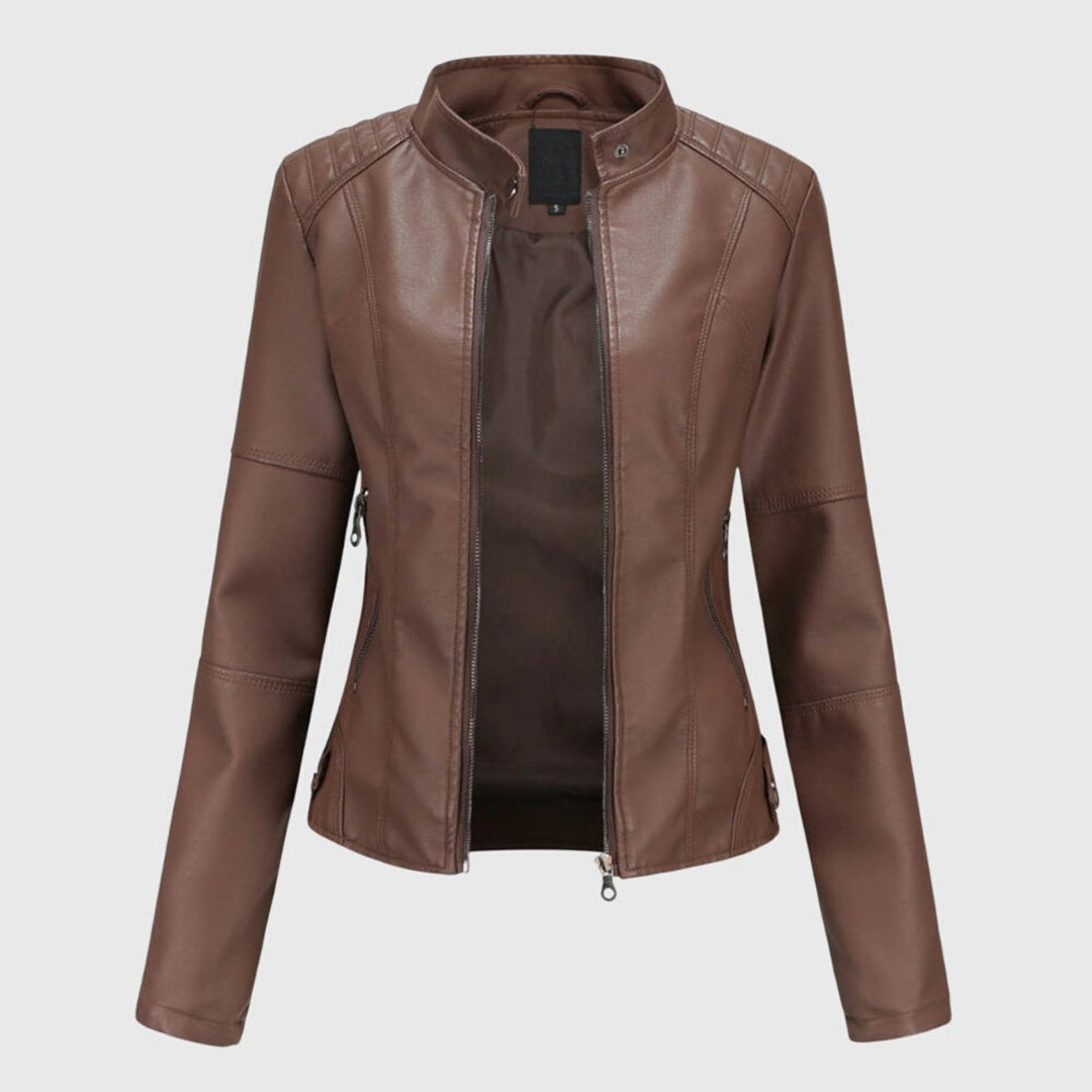 Women's Slim Fit Moto Faux Leather Zip Pocket Jacket